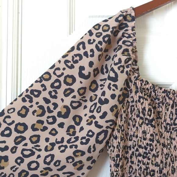 Sanctuary Leopard Print Smocked Square Neck Balloon Sleeve A-Line Mini Dress 4 - Picture 4 of 13